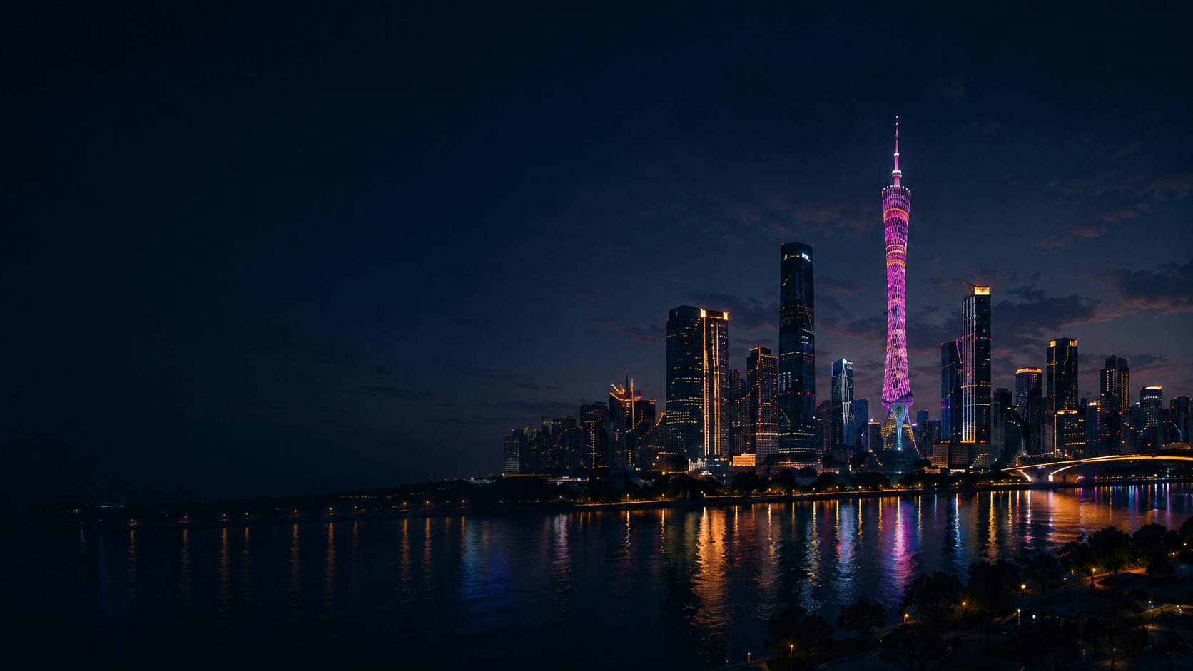 Skyline nocturne de Guangzhou