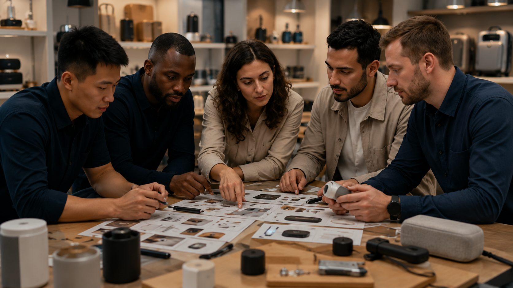 Participants analysant des produits autour d'une table